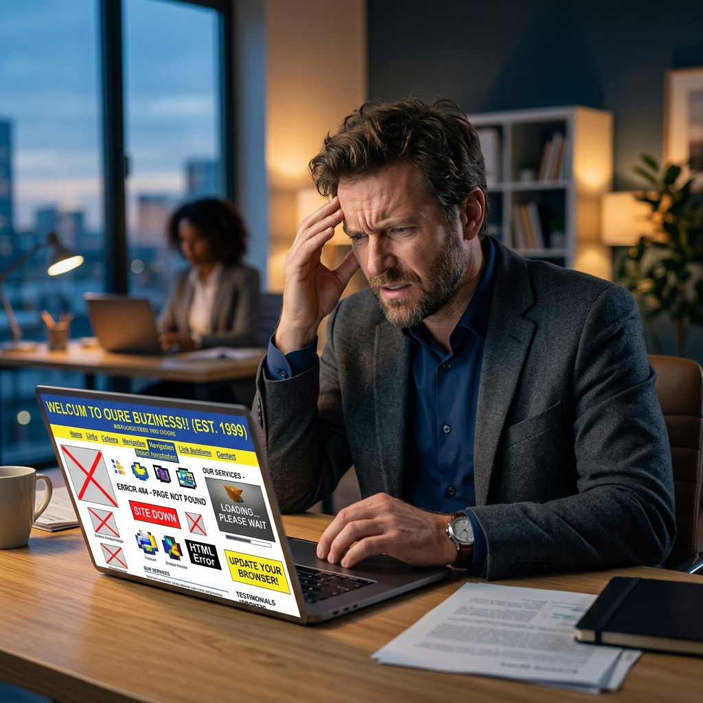 Business owner frustrated with a low-quality website